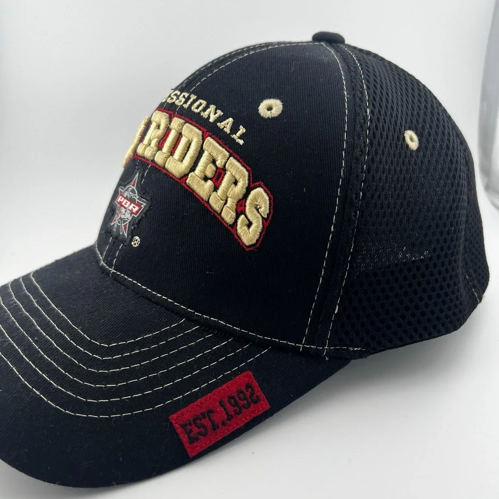 PBR Professional Bull Riders L/XL Flex Fit Mesh Hat Black Rodeo Cap EST 1992